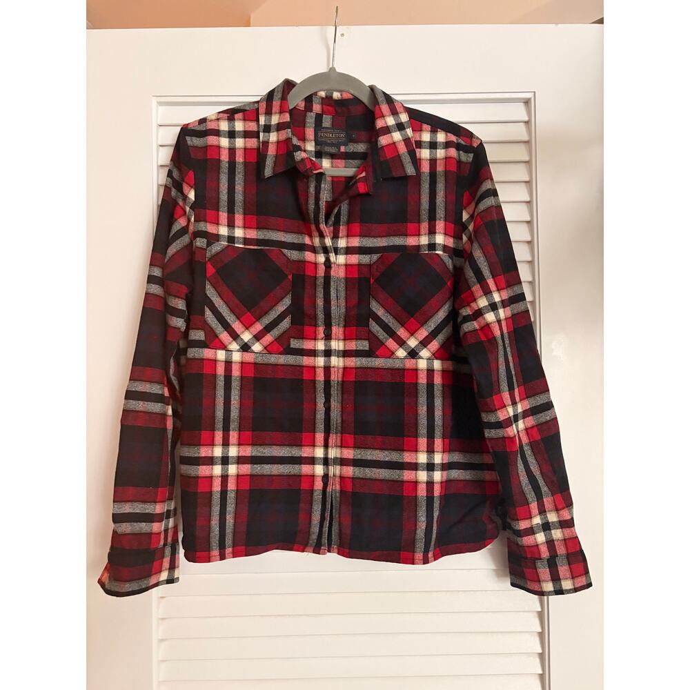 Pendleton Piper Flannel Shirt Red Plaid Cotton Long Sleeve Button Down Size L